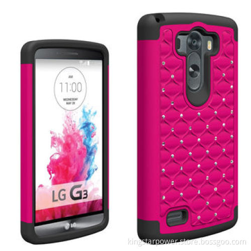 Combo Hybrid Glitter/Bling Gem Diamond Studded Dual Layer PC&Silicone Protective Case for LG G3